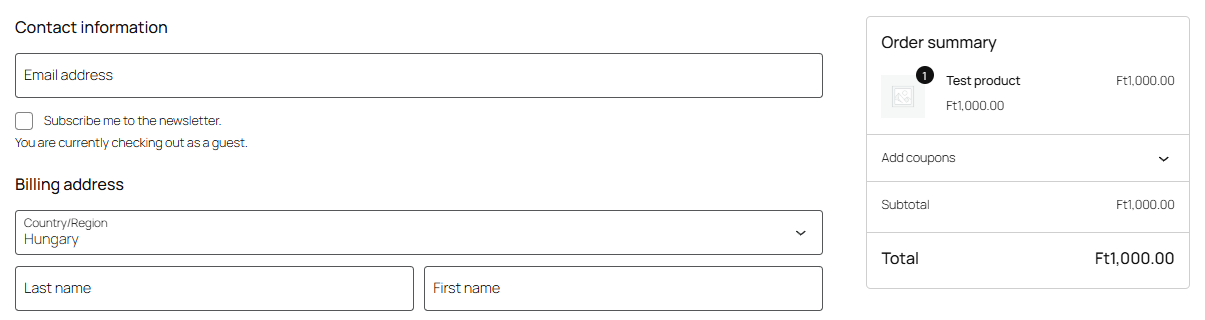 Newsletter checkbox below the email field on the Checkout block