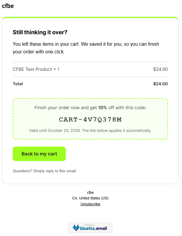 Abandoned cart reminder with recovery coupon