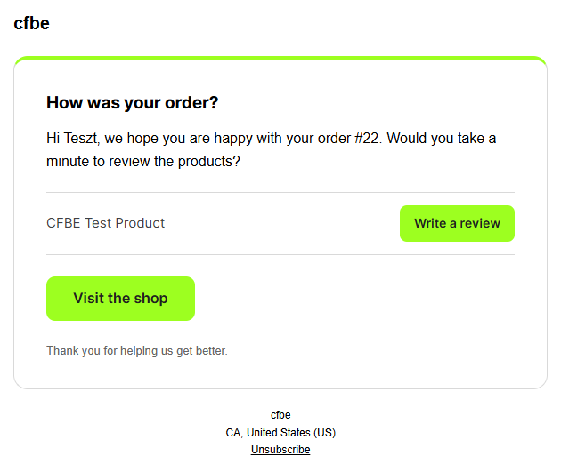Review request with a review button per product