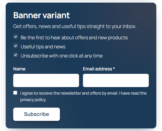 Banner style, inline layout