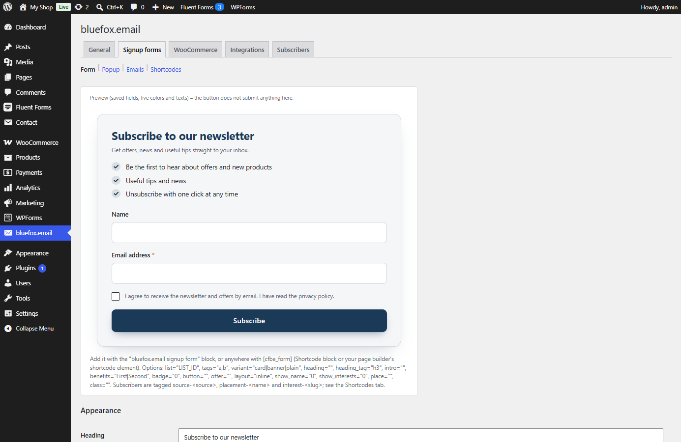 Form tab