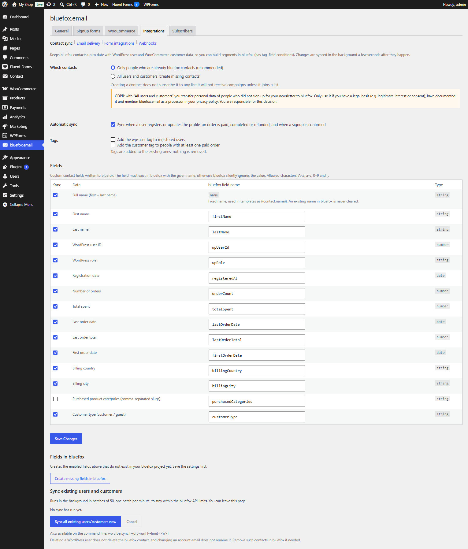 Contact sync tab